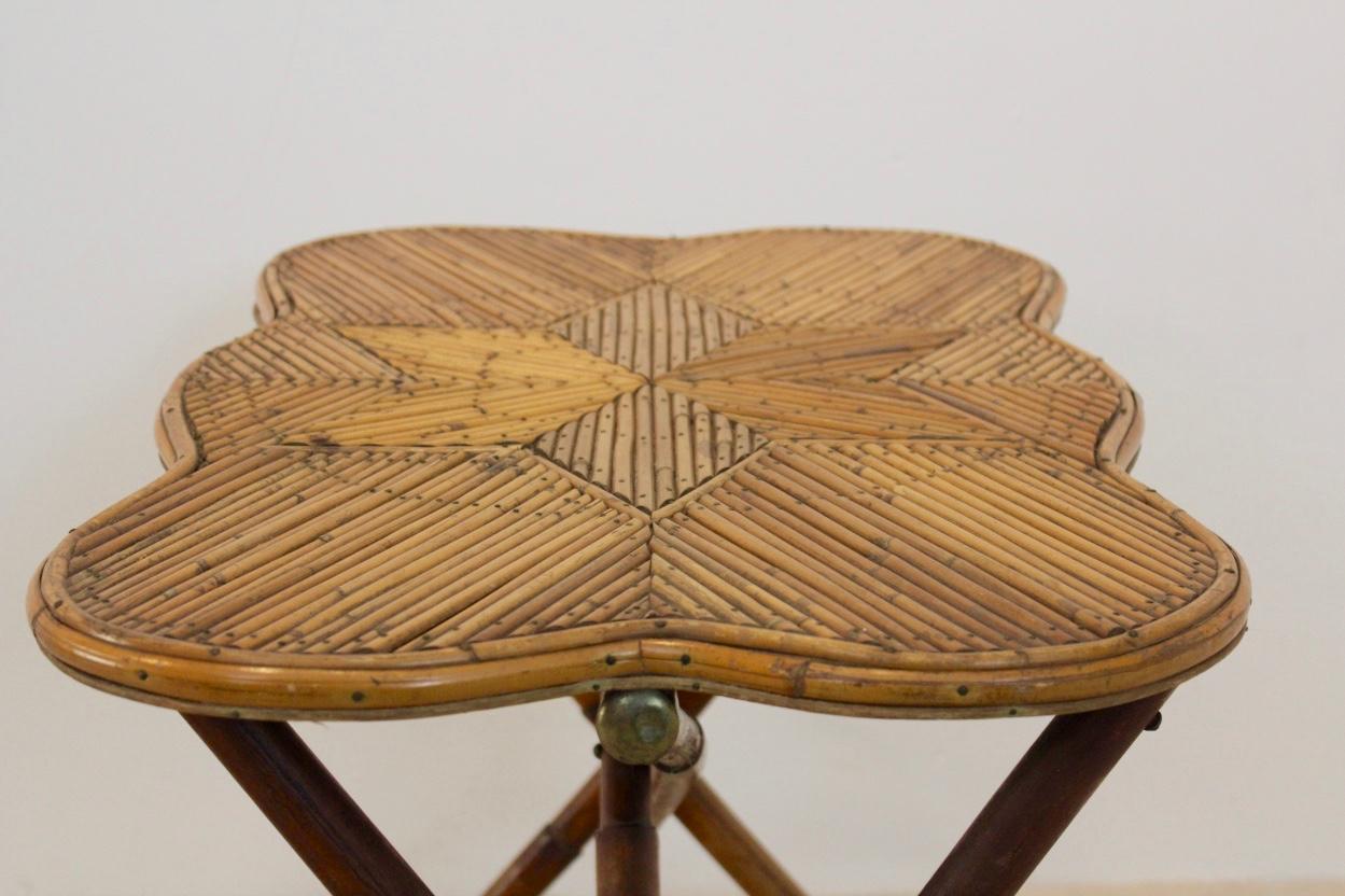 One of a Kind Unique Dutch Colonial Bamboo Side Table with Star Image Inlay 3