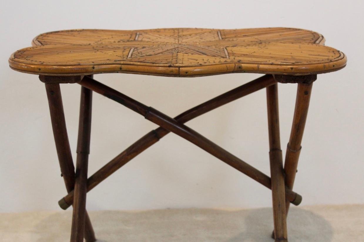 Mid-Century Modern One of a Kind Unique Dutch Colonial Bamboo Side Table with Star Image Inlay