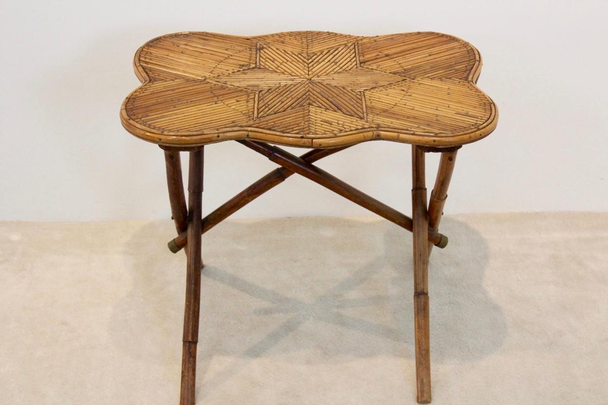 One of a Kind Unique Dutch Colonial Bamboo Side Table with Star Image Inlay In Good Condition In Voorburg, NL