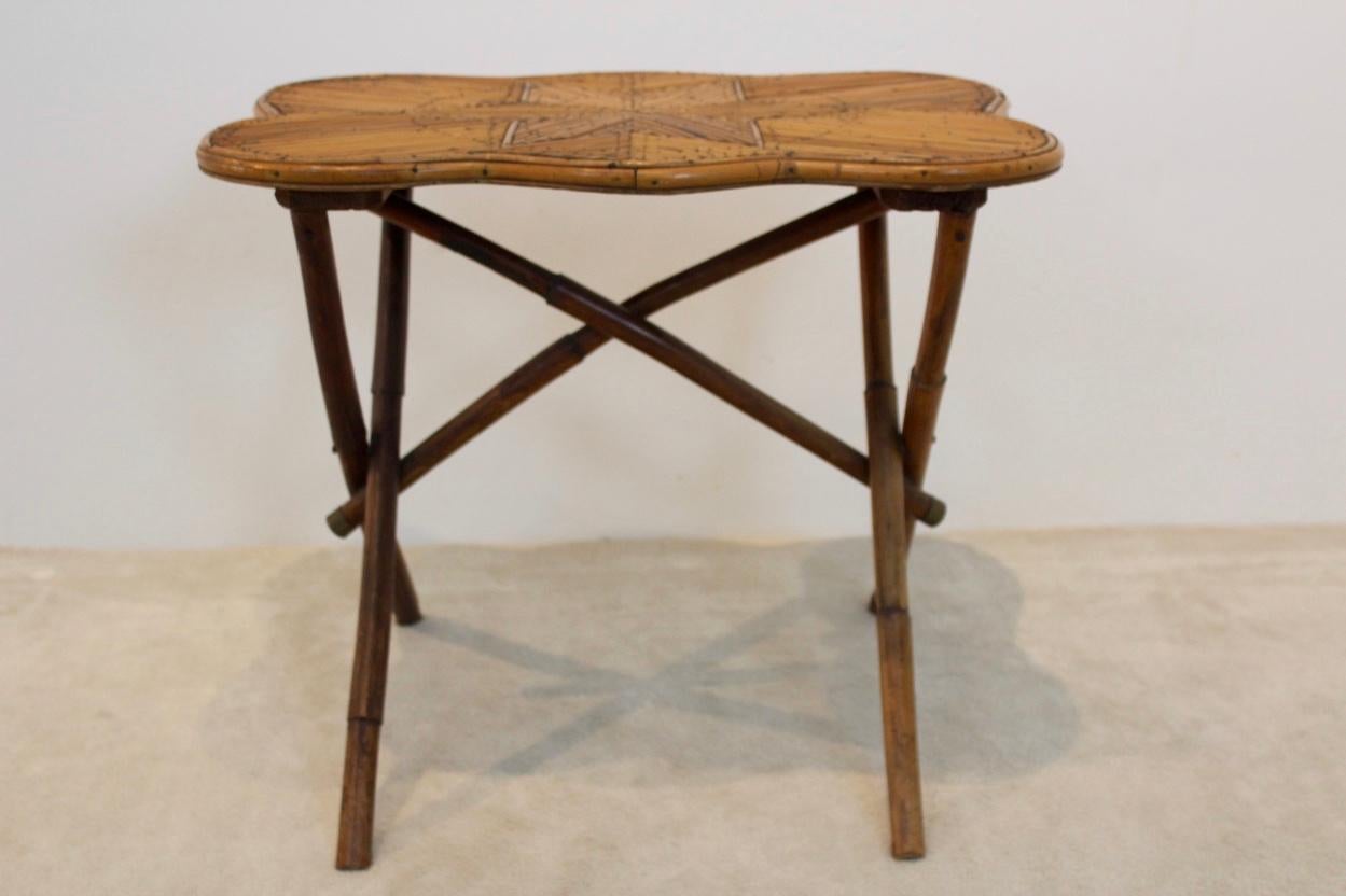 20th Century One of a Kind Unique Dutch Colonial Bamboo Side Table with Star Image Inlay