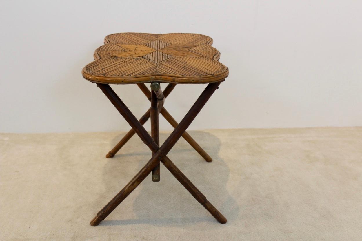One of a Kind Unique Dutch Colonial Bamboo Side Table with Star Image Inlay 2