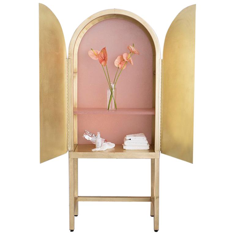 One of a Kind Unique Glow Cabinet for Glossier in Pink Recycled Plastic & Brass For Sale