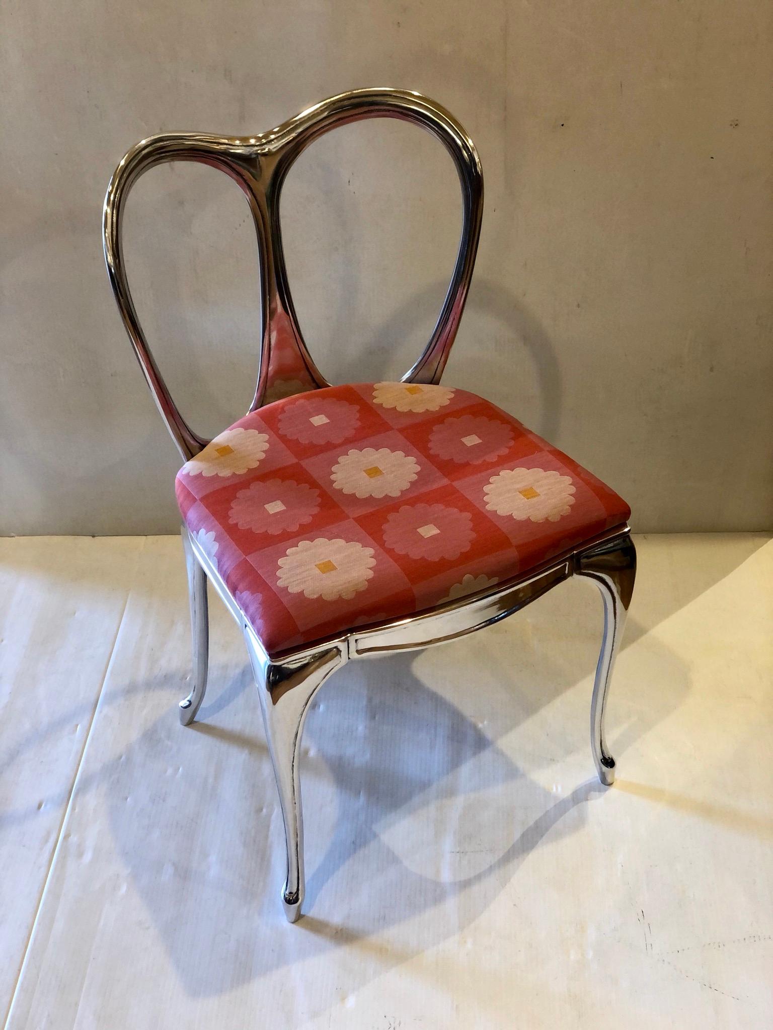 American One of a Kind Vanity Chair in Polished Cast Aluminum Art Nouveau Style