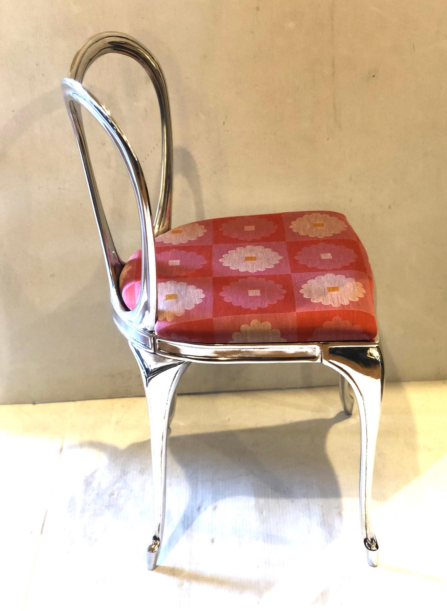 One of a Kind Vanity Chair in Polished Cast Aluminum Art Nouveau Style In Excellent Condition In San Diego, CA
