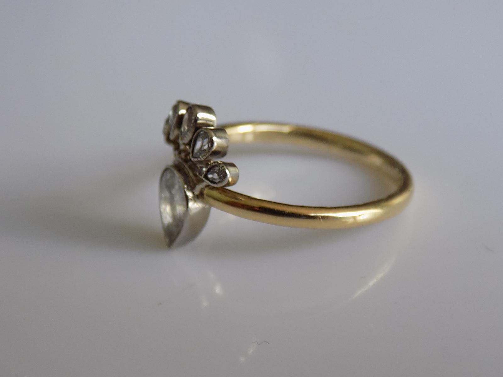 One of a Kind Victorian 18 Karat Gold Silver Diamond Crowned Heart Ring 1