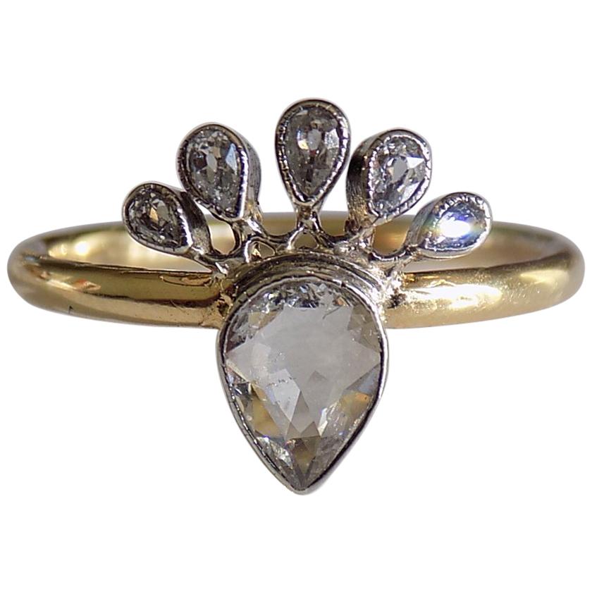 One of a Kind Victorian 18 Karat Gold Silver Diamond Crowned Heart Ring