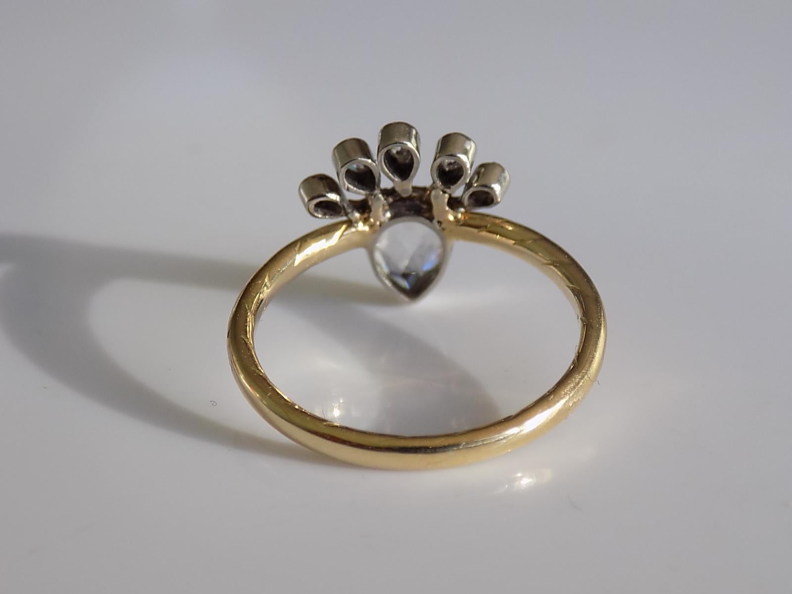Mixed Cut One of a Kind Victorian Gold Silver Diamond Crowned Heart Love Ring For Sale