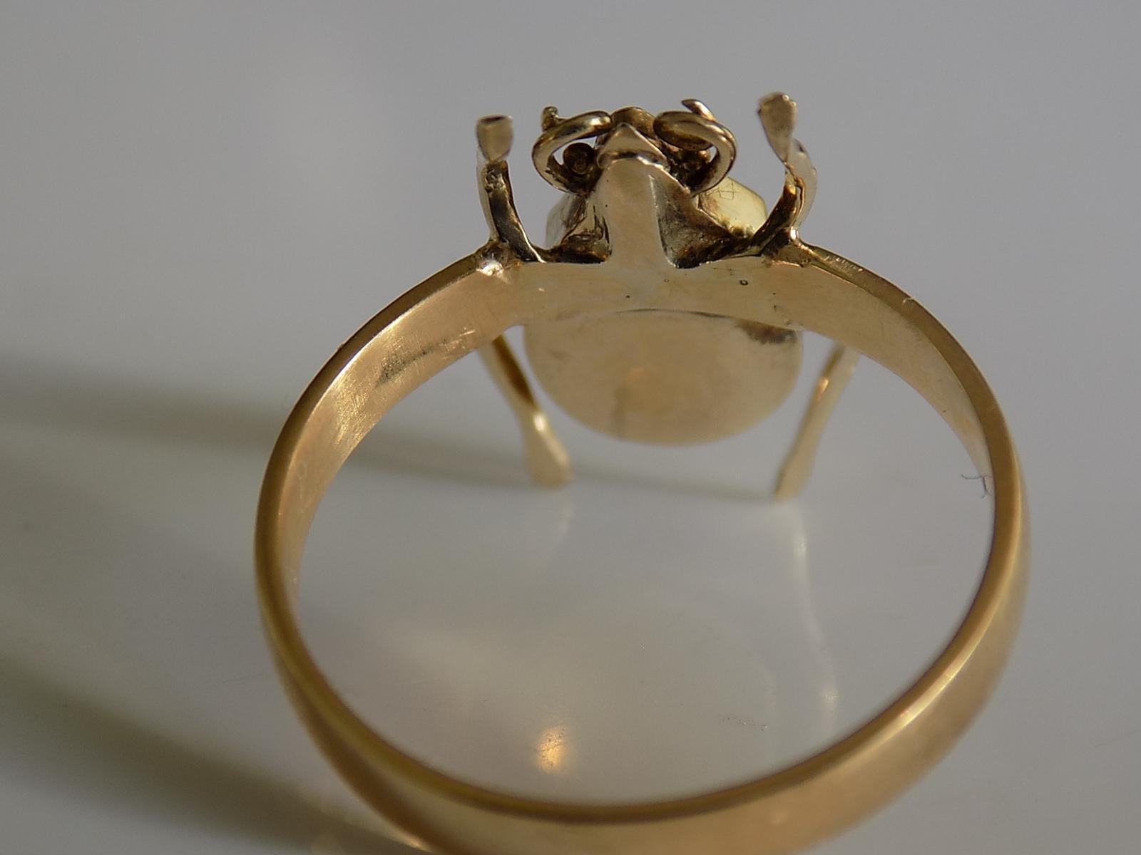 One of a Kind Victorian Rock Crystal 18 Karat Gold Bug Beetle Ring In Good Condition In Boston, Lincolnshire