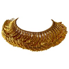  Vintage Gilt Articulated Wing Statement Necklace