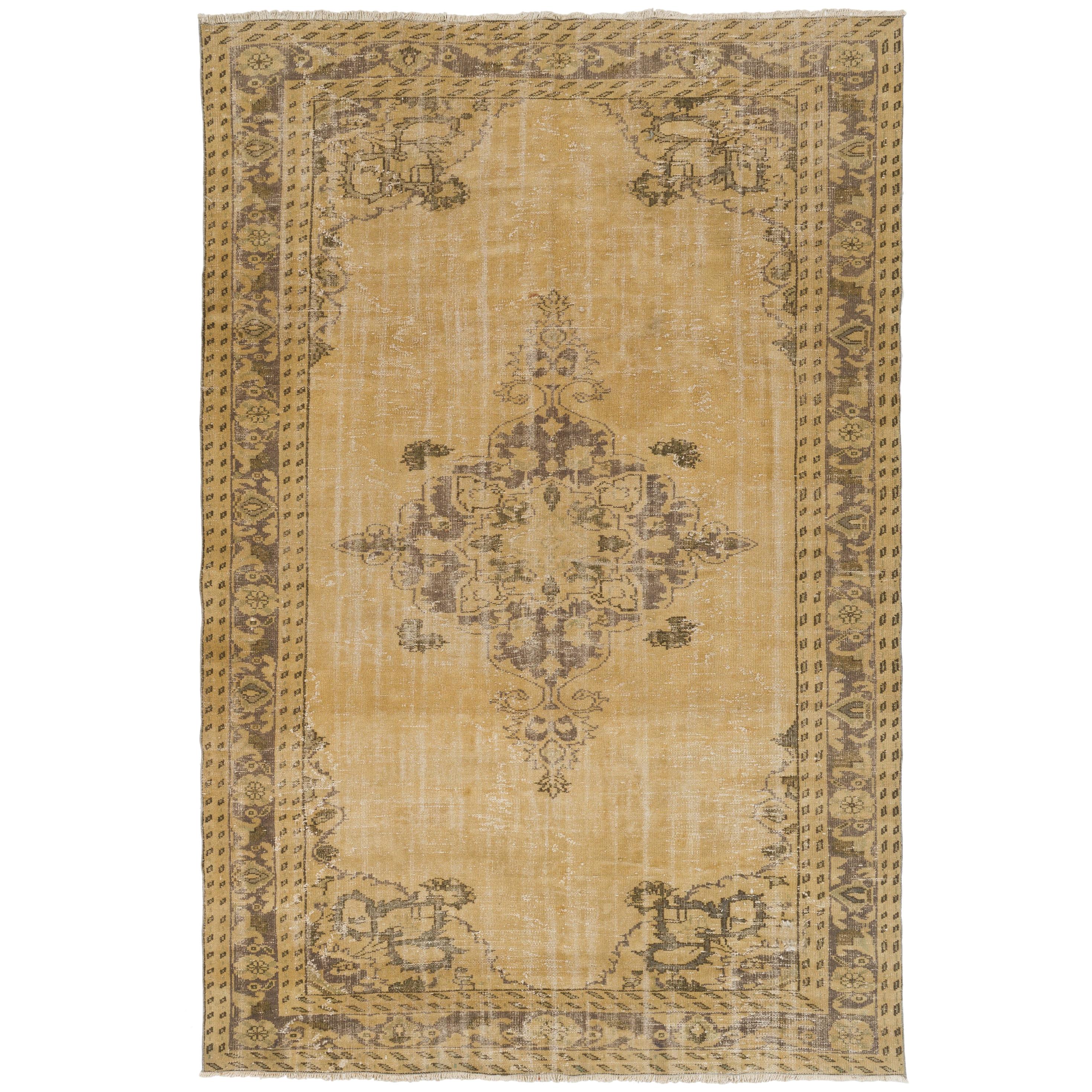 7.3x10.7 Ft One of a Kind Vintage Hand Knotted Oushak Rug in Soft Colors.