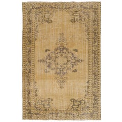 7.3x10.7 Ft One of a Kind Vintage Hand Knotted Oushak Rug in Soft Colors.