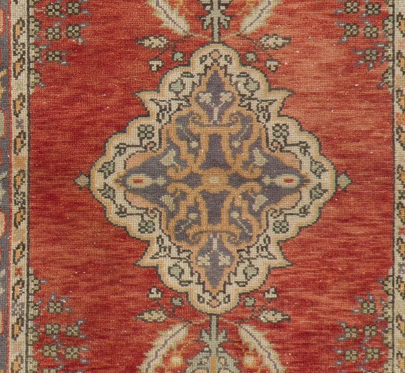 Hand-Woven 3.4x6.5 ft Vintage Handmade Turkish Rug in Warm Red, Beige with Medallion Design
