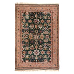 Vintage 8.4x10.2 Ft Emerald Green and Peach Turkish Rug, 100% Wool & Natural Dyes