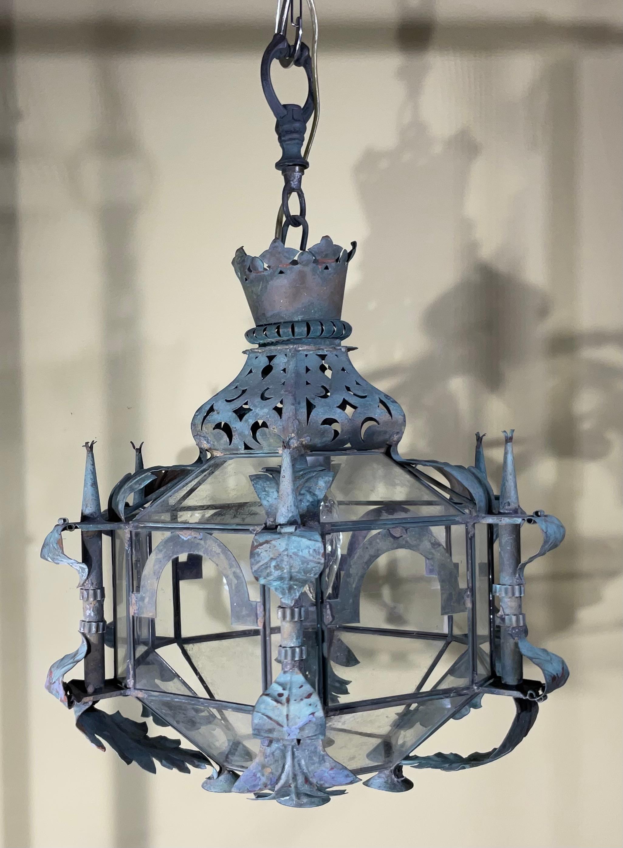 One of a Kind Vintage  Hanging Chandelier, Lantern In Good Condition For Sale In Delray Beach, FL