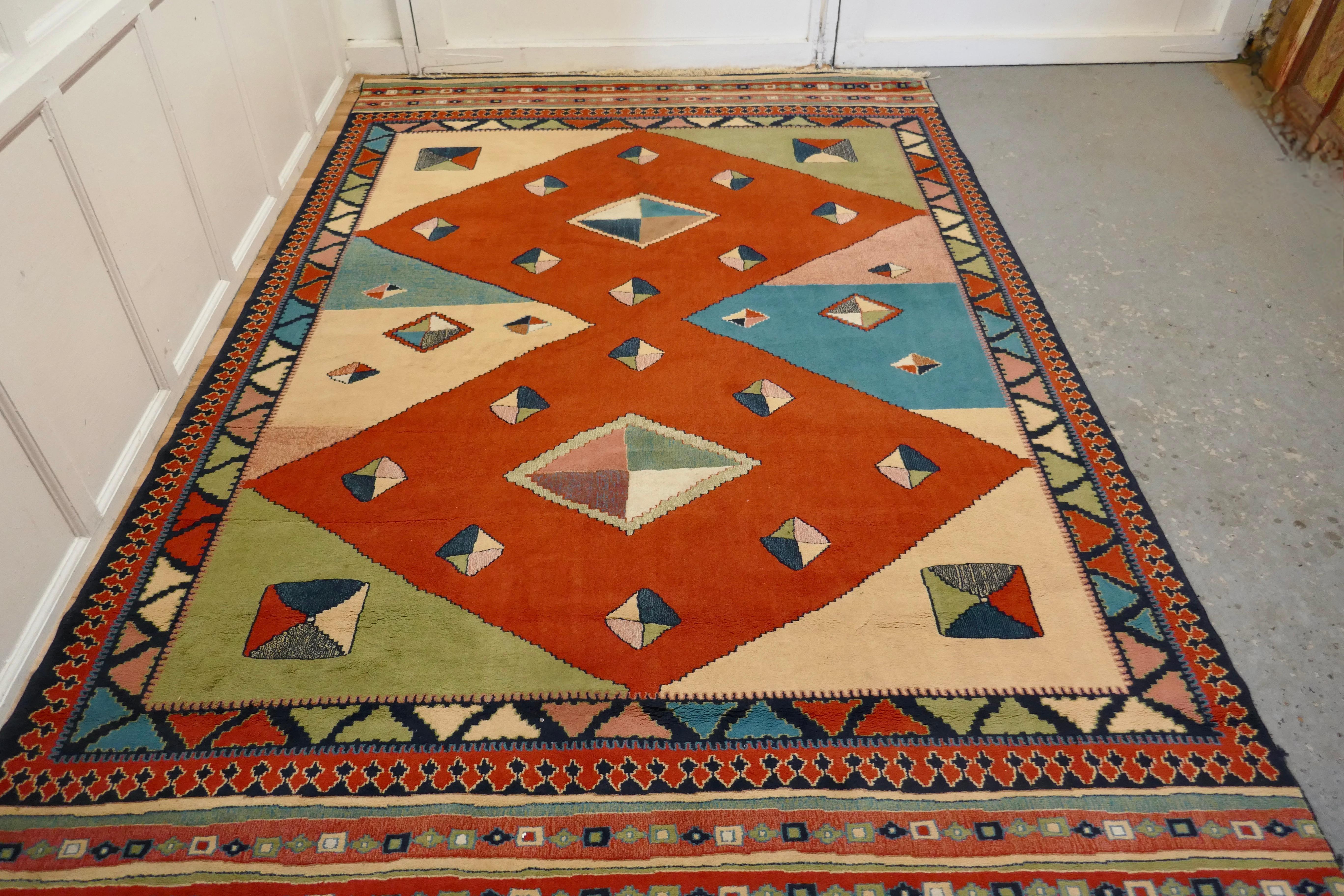 Mid-Century Modern One of a Kind Vintage Multi Colored Retro Cubist Carpet For Sale