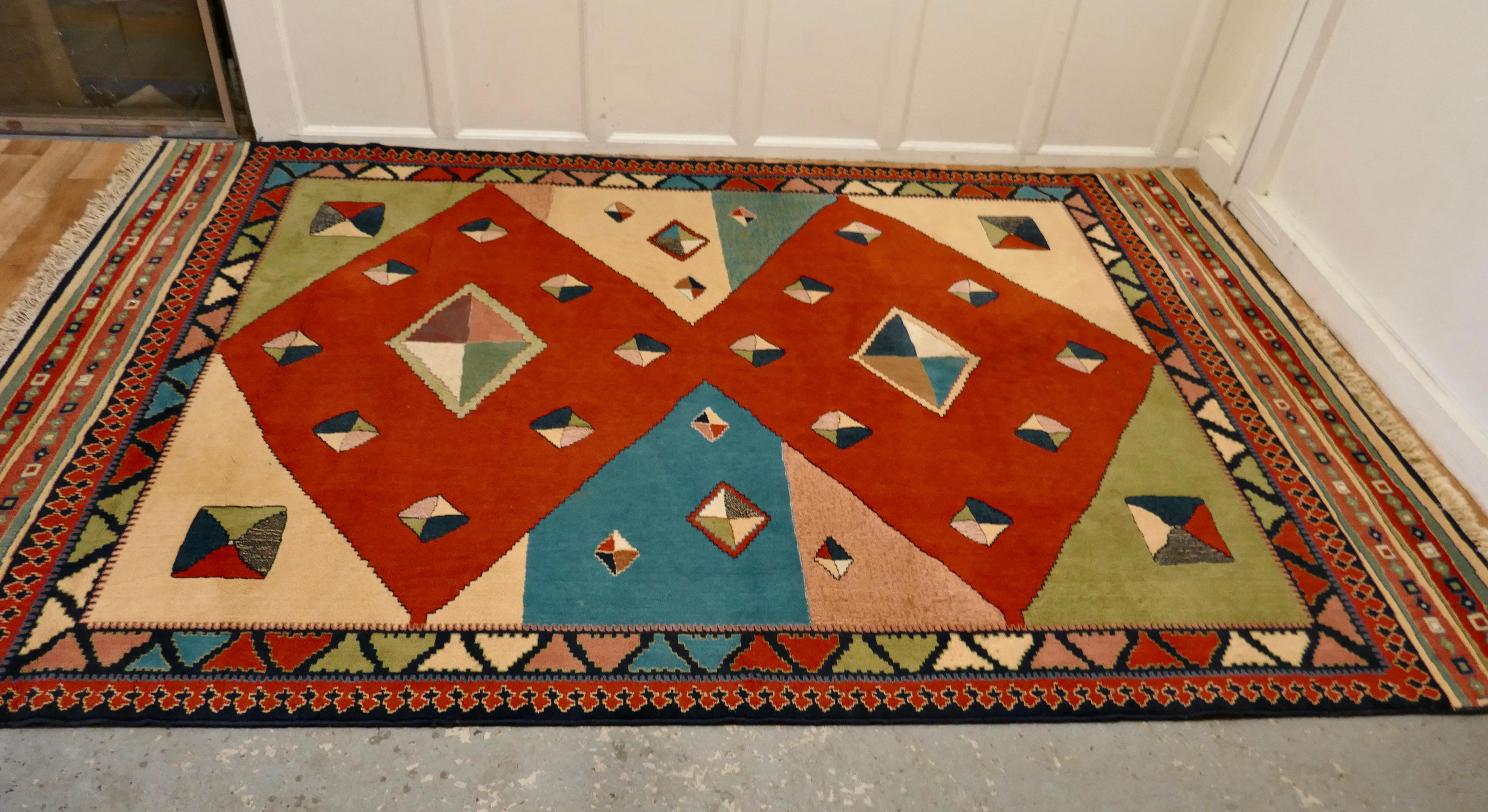 One of a Kind Vintage Multi Colored Retro Cubist Carpet In Good Condition For Sale In Chillerton, Isle of Wight