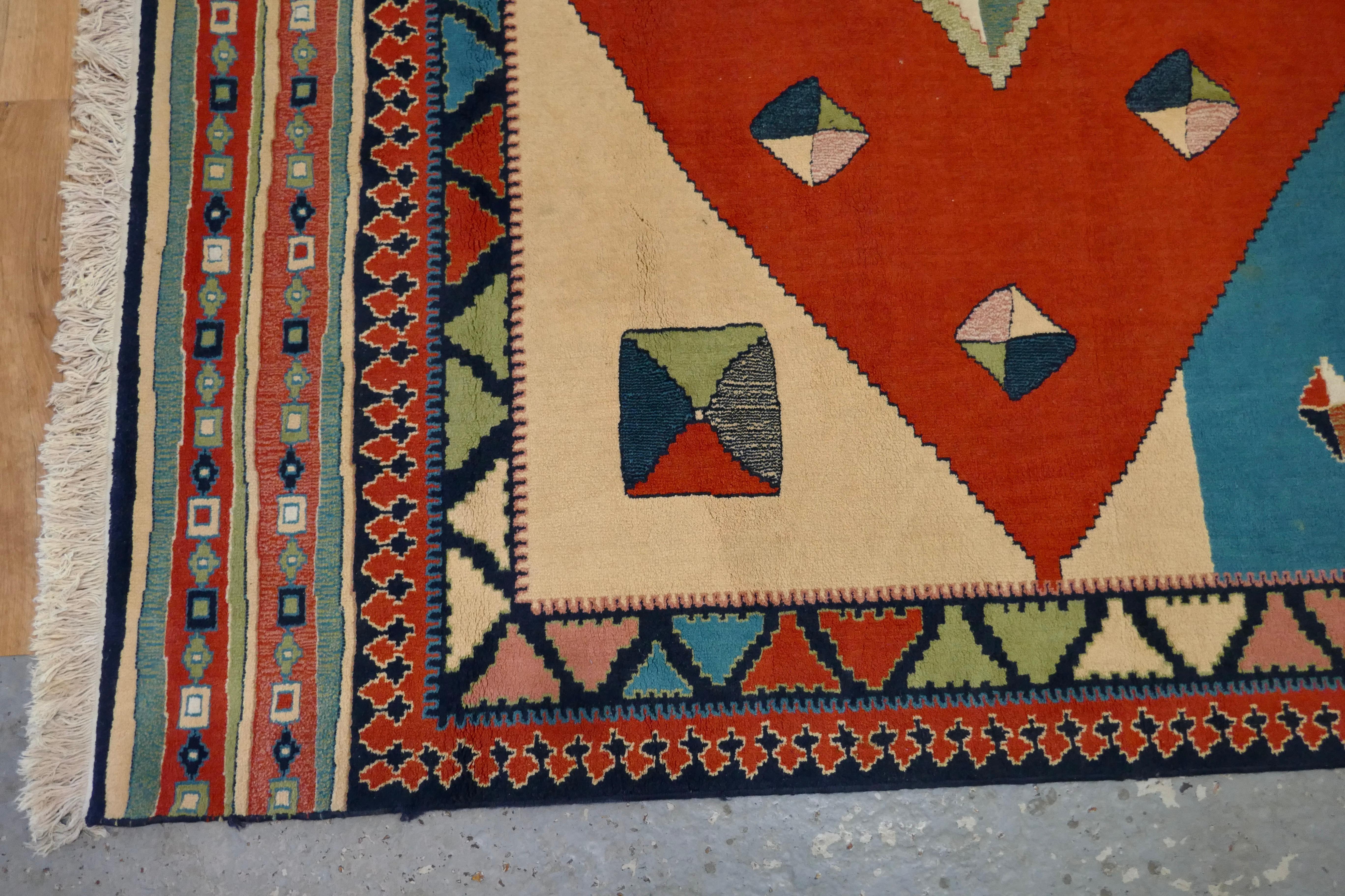 20th Century One of a Kind Vintage Multi Colored Retro Cubist Carpet For Sale