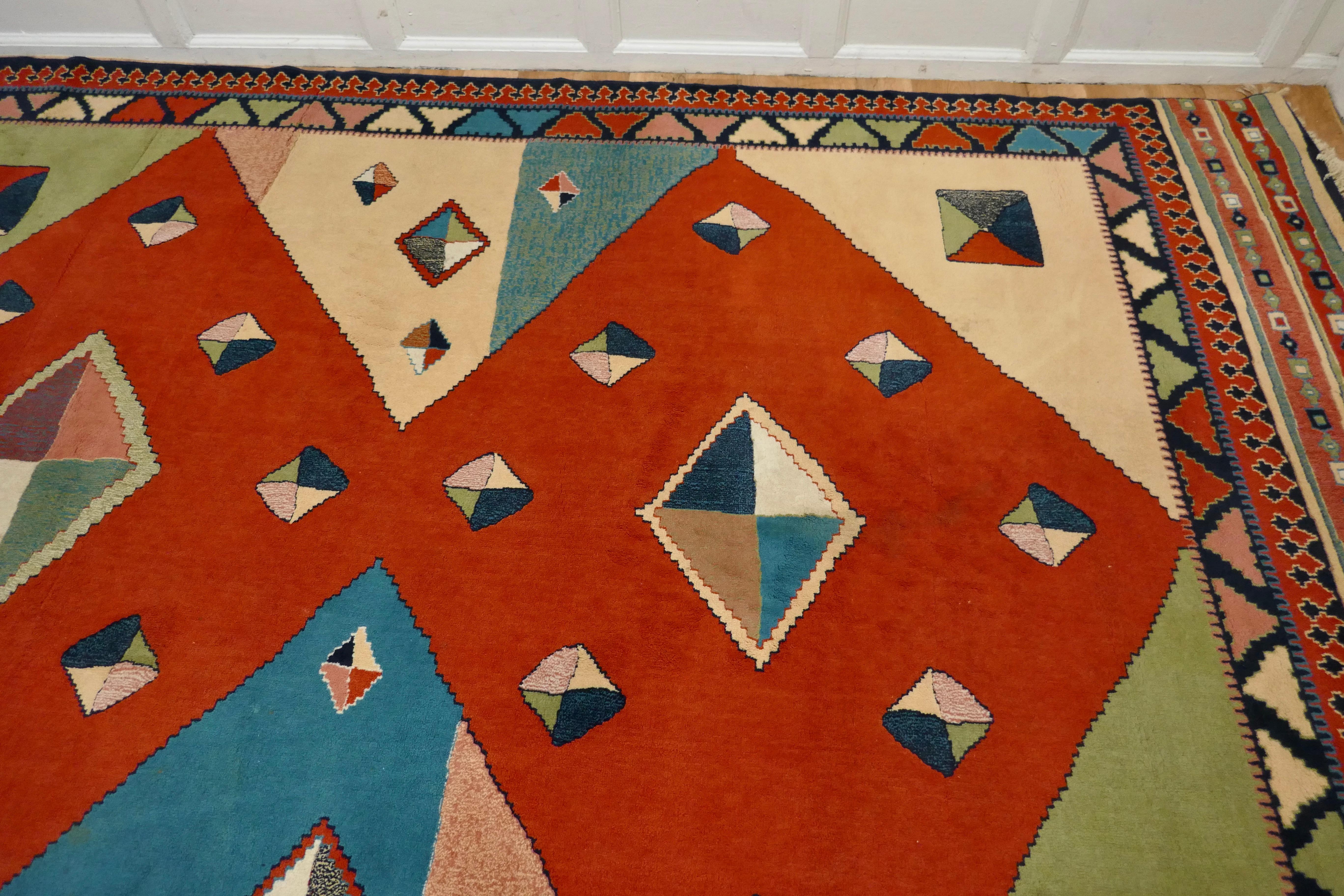 Wool One of a Kind Vintage Multi Colored Retro Cubist Carpet For Sale