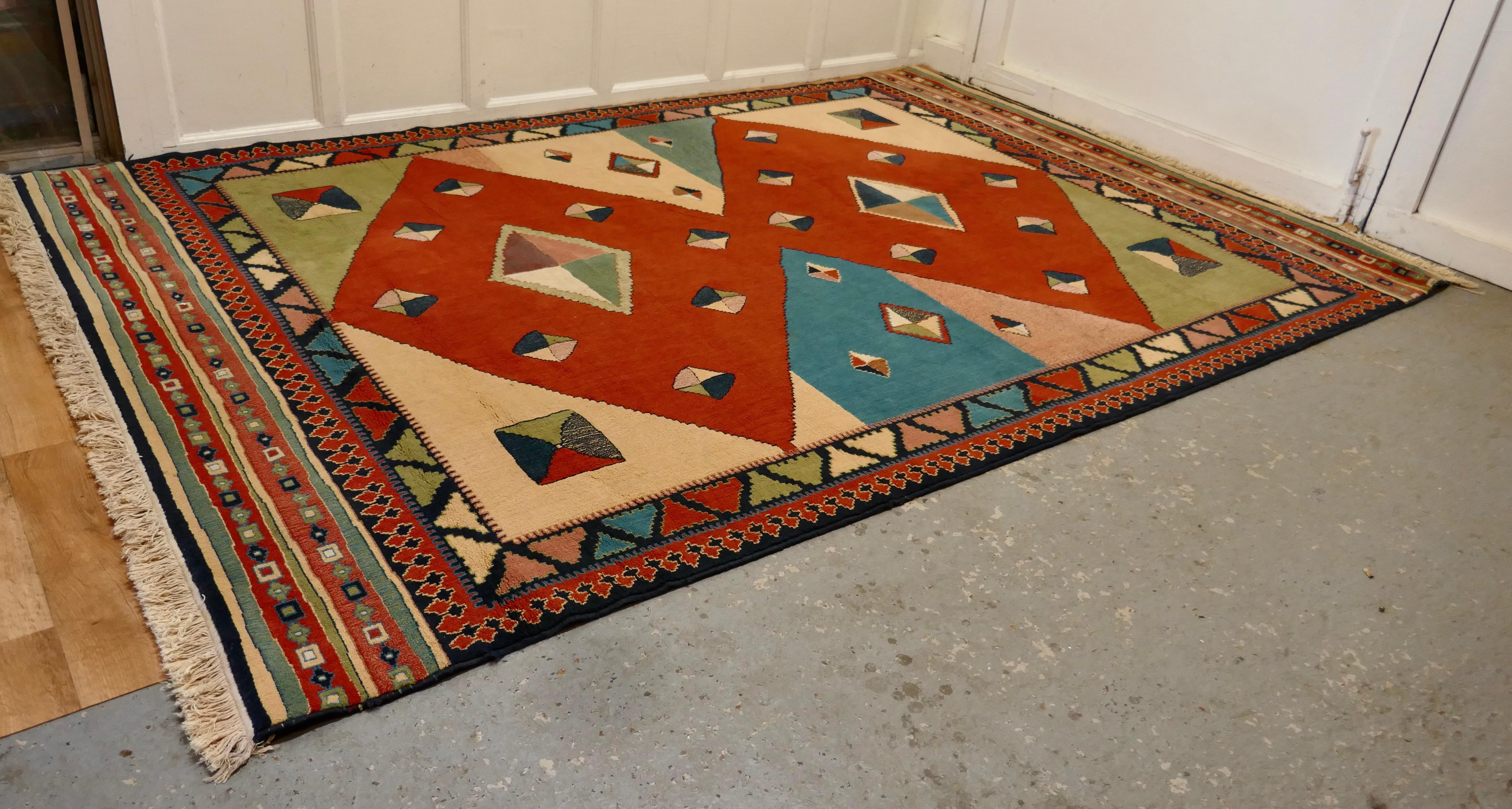 One of a Kind Vintage Multi Colored Retro Cubist Carpet For Sale 1
