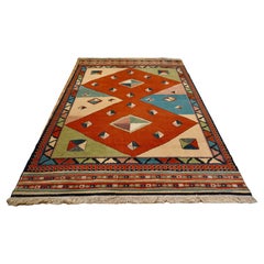 Tapis cubiste rétro multicolore vintage unique en son genre