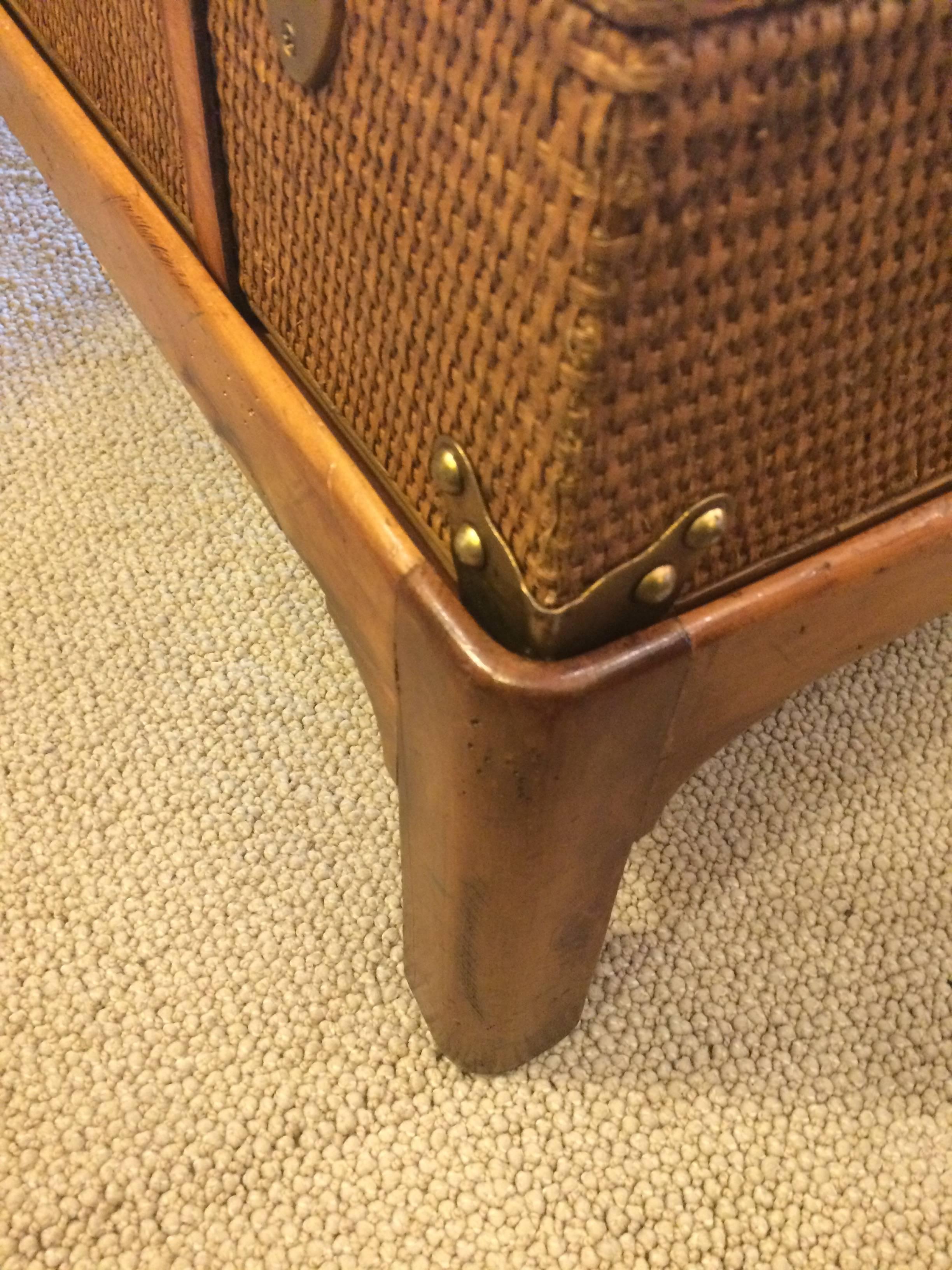 One of a Kind Vintage Rattan Suitcase Coffee Table on Custom Wooden Base 3