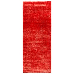 One-of-a-Kind Vintage Wool Hand Knotted Runner Rug, Scarlet