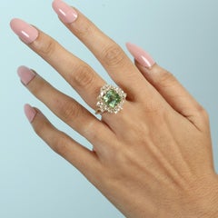 One of A Kind Vivid Mint Tourmaline Ring With Diamonds Made In 18k Yellow Gold