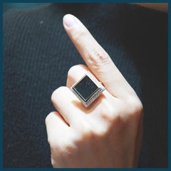 One of a Kind "Watch" Carved Black Diamond Designer Ring