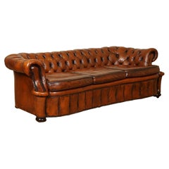 Vintage One of a Kind Whiskey Brown Hand Dyed Leather Serpentine Club Chesterfield Sofa