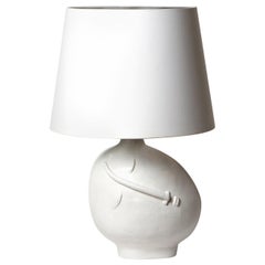 One of a Kind White Ceramic Base Lamp Signed by Dalo