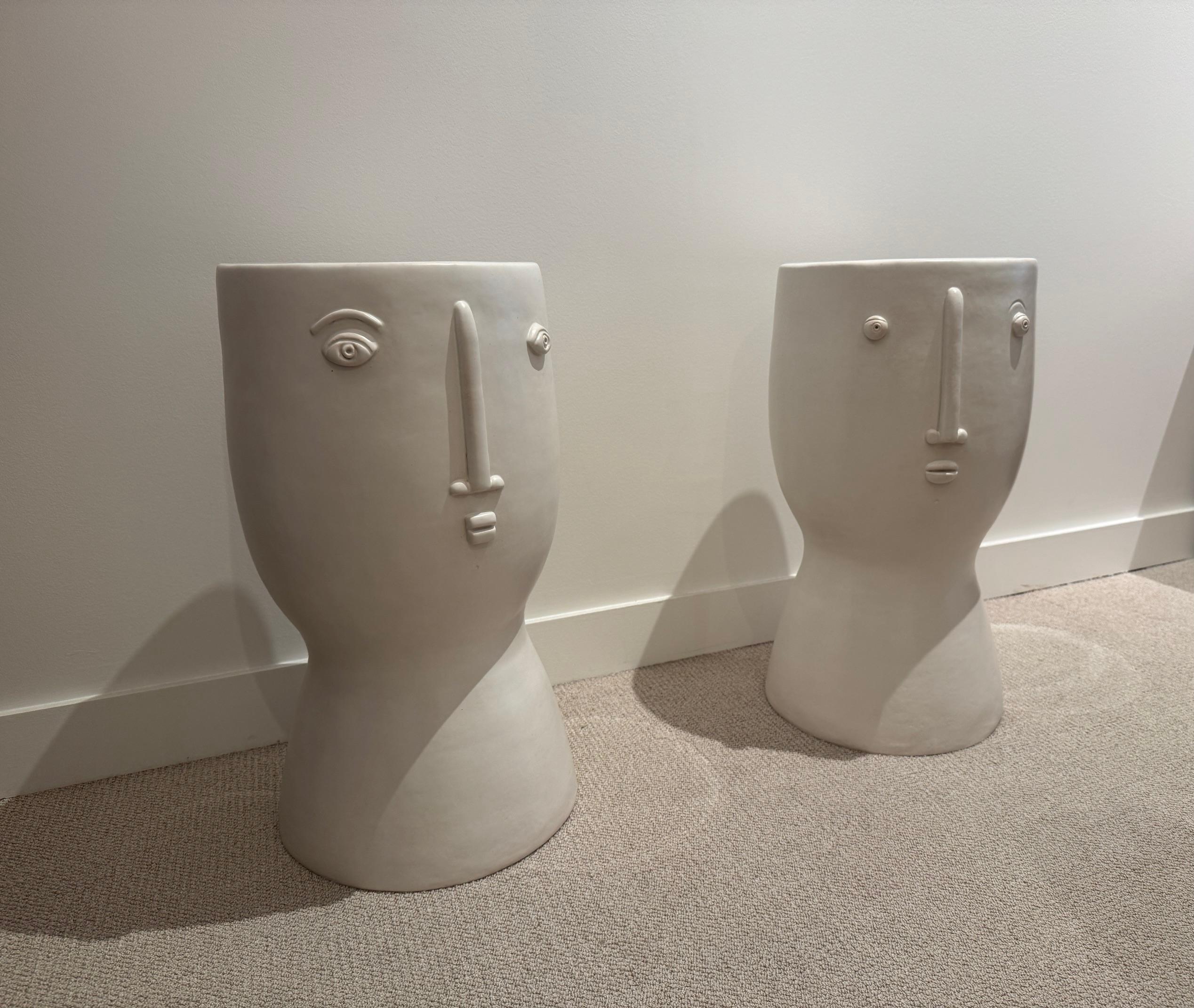 Hand-sculpted pair of ceramic Stools / Tables / Sculptures 