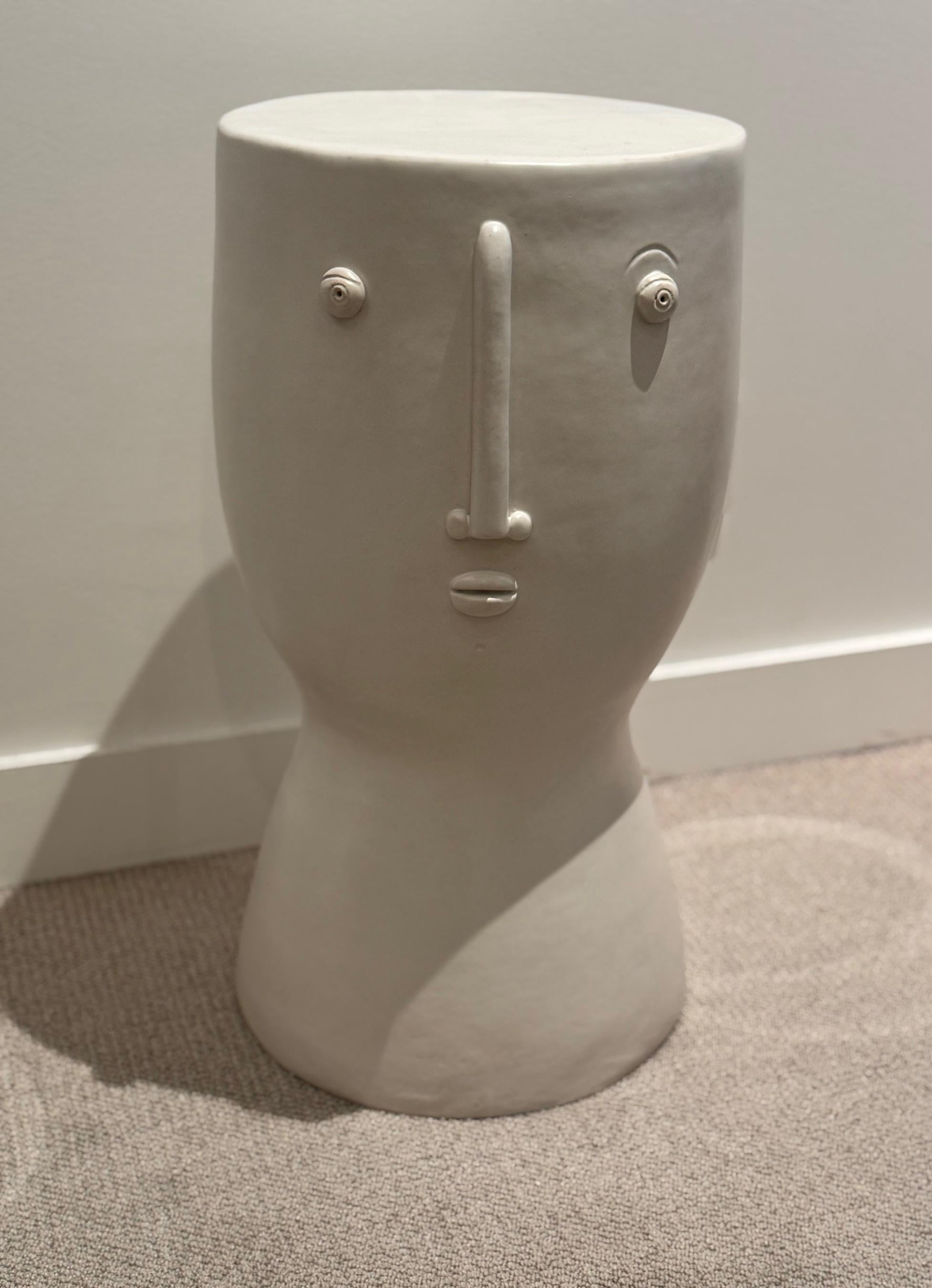 French One of a Kind white Enamel Ceramic Stools or Side Tables 