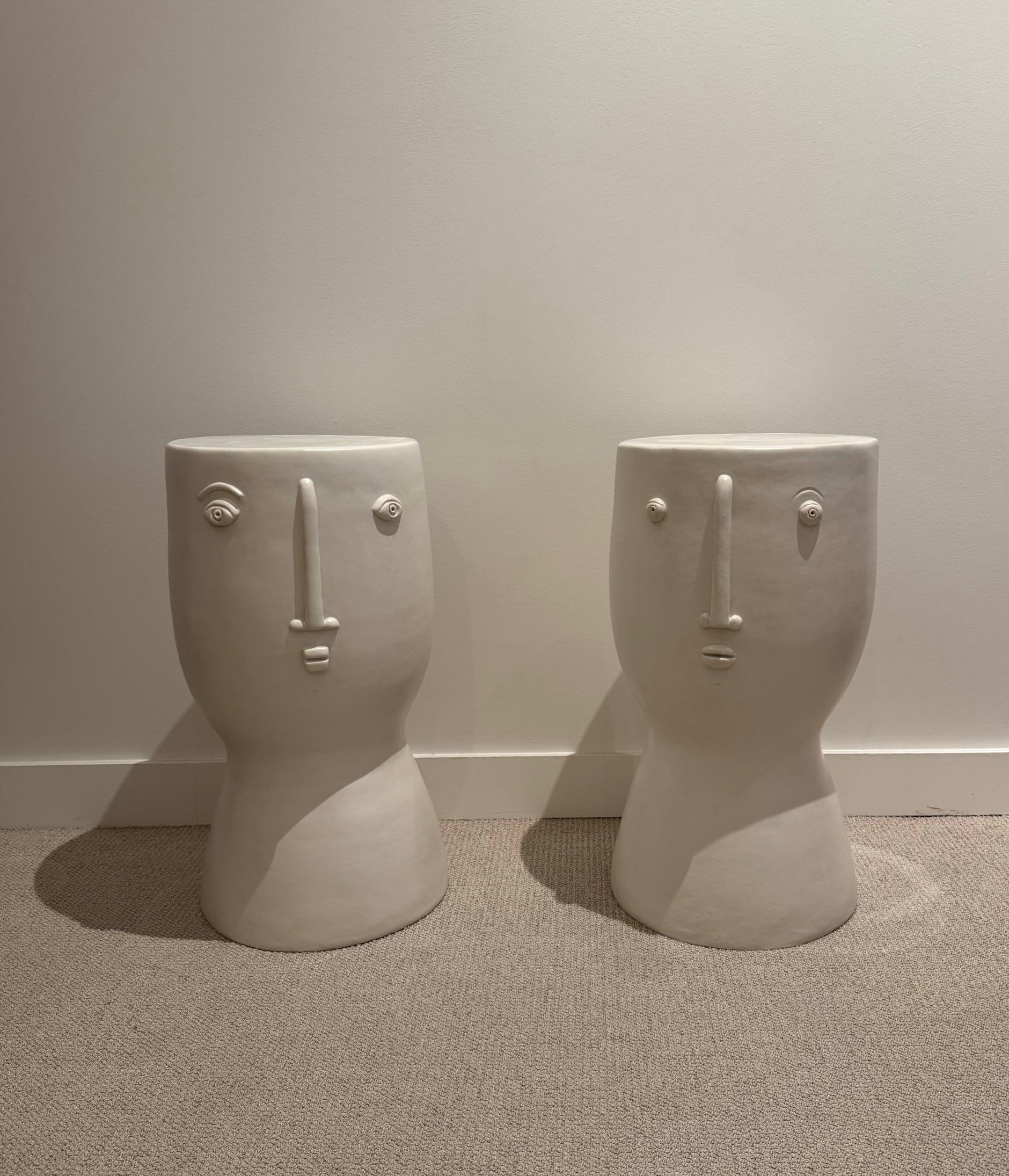 Contemporary One of a Kind white Enamel Ceramic Stools or Side Tables 