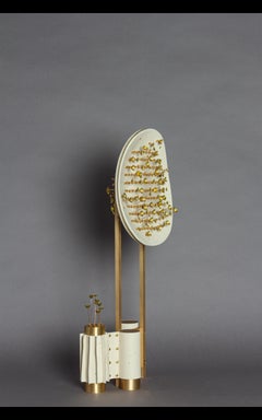 One of a kind White Gold Leather Brass Copper Sculpture, France