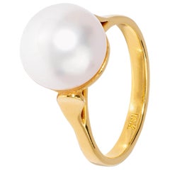 One of a Kind White Pearl and Yellow Gold Ring