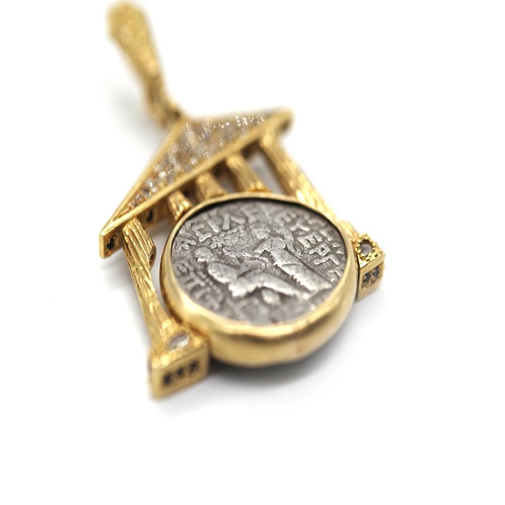 Modern One-Of-A-Kind Yellow Gold Partian Coin Pendant with 1.15 Carat Diamonds For Sale