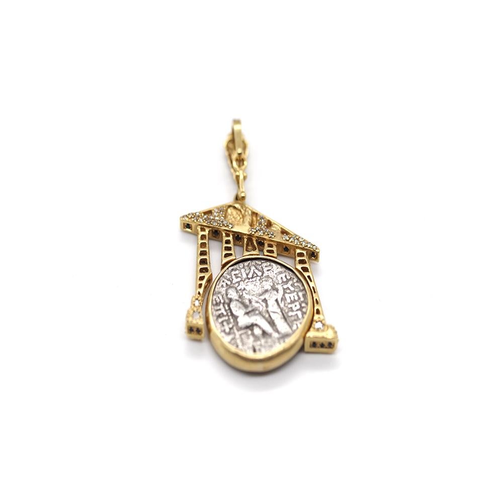 One-Of-A-Kind Yellow Gold Partian Coin Pendant with 1.15 Carat Diamonds In New Condition For Sale In Secaucus, NJ