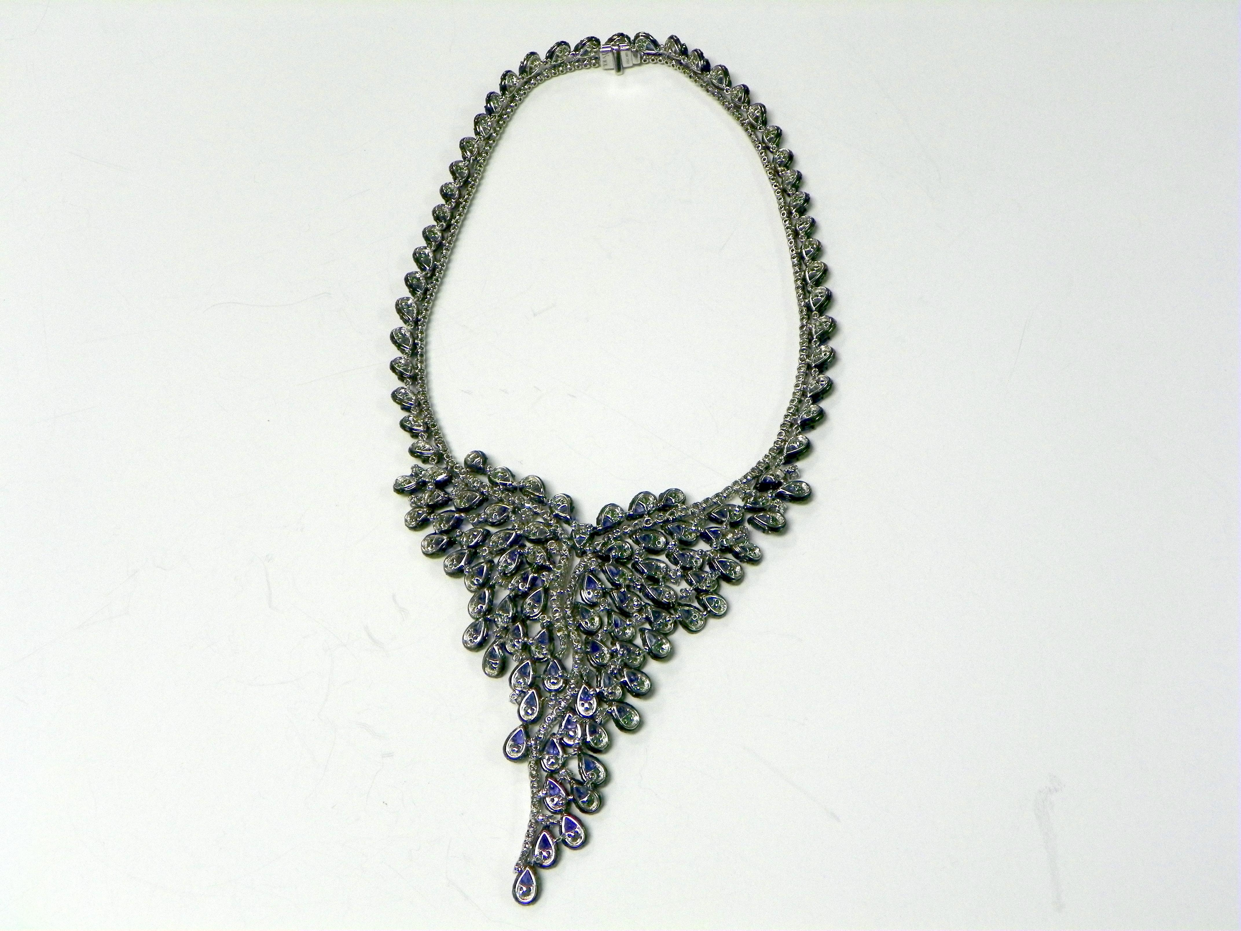 One of a Kind Yvel Sapphire Tsavorite Diamond Necklace from the Peacock Coll 1
