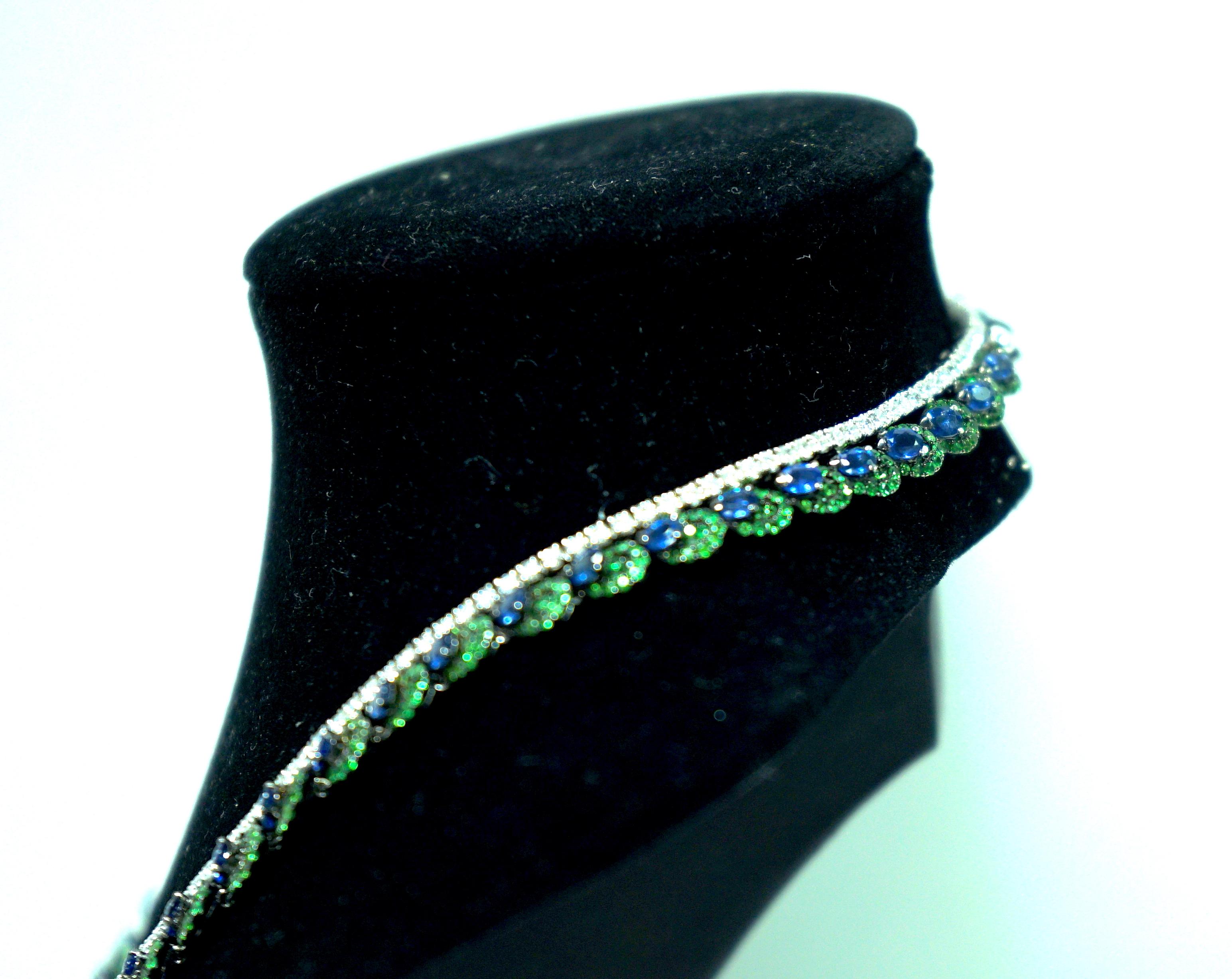 One of a Kind Yvel Sapphire Tsavorite Diamond Necklace from the Peacock Coll 3