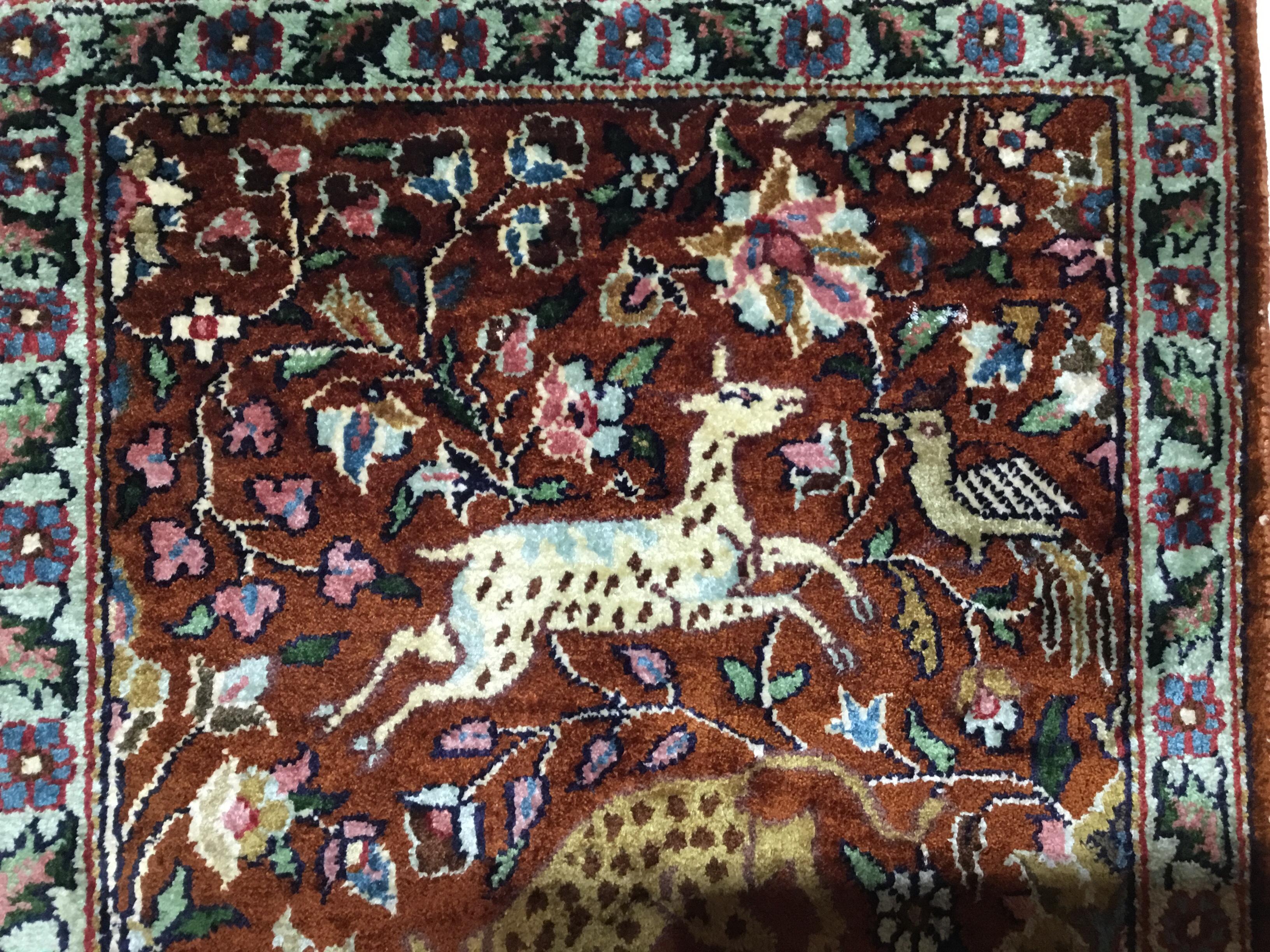 One of a King Small Vintage Kashmir Silk Hand Knotted Rug 4
