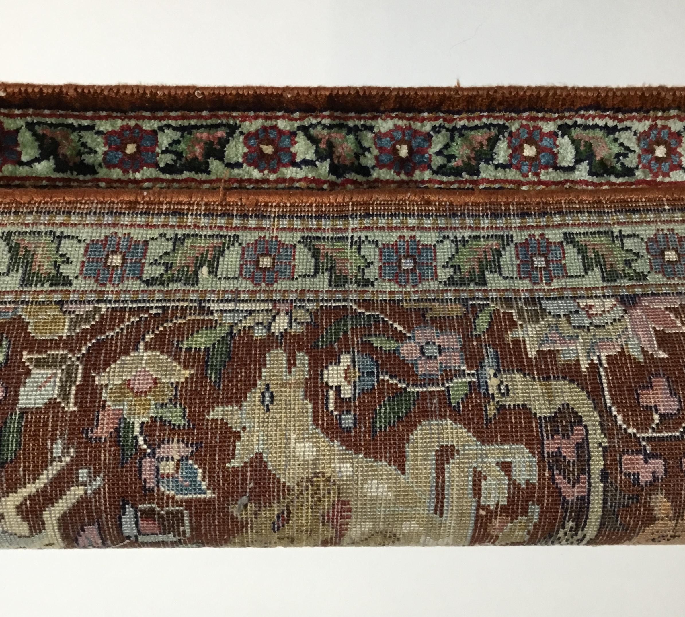 One of a King Small Vintage Kashmir Silk Hand Knotted Rug 5