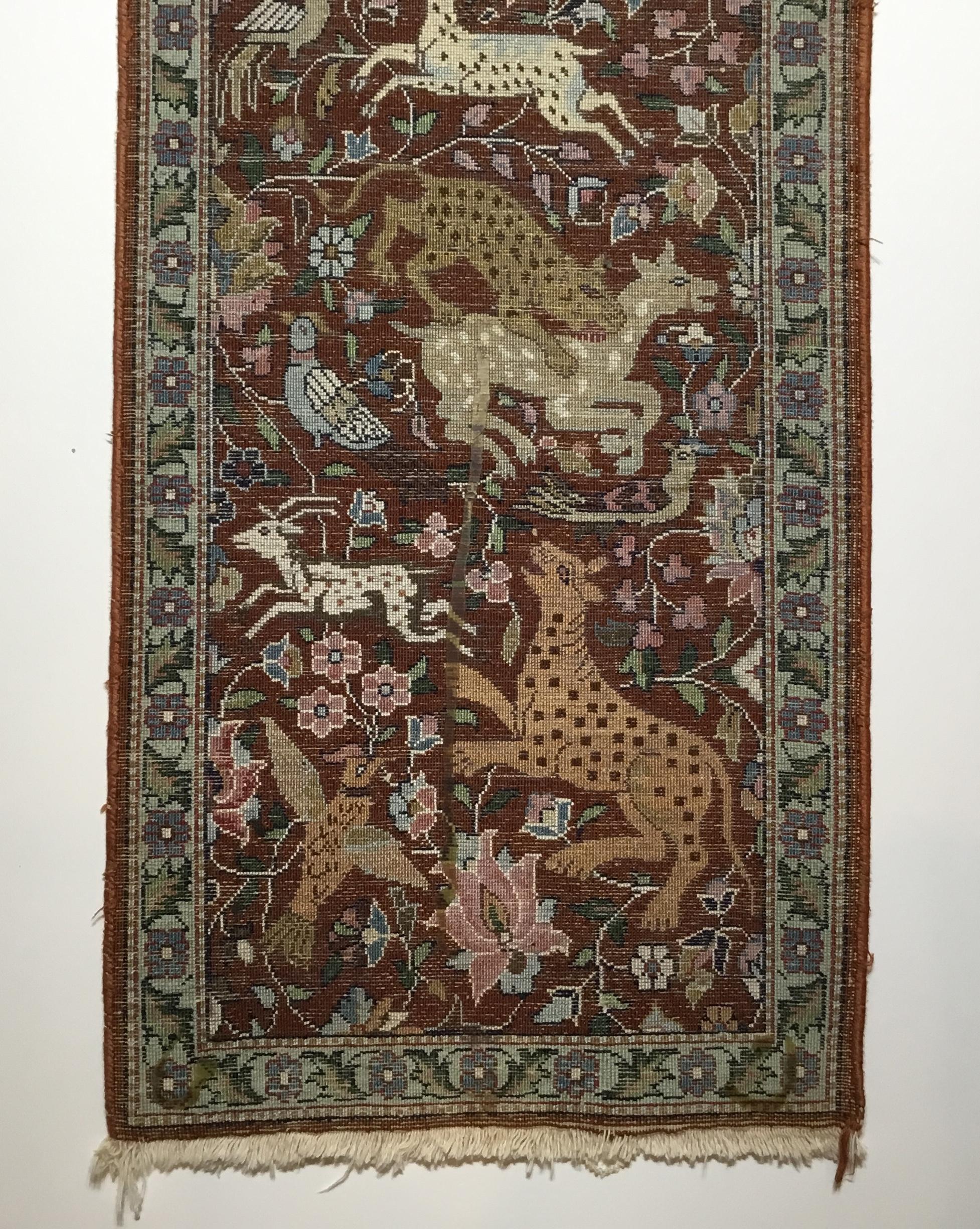 One of a King Small Vintage Kashmir Silk Hand Knotted Rug 7