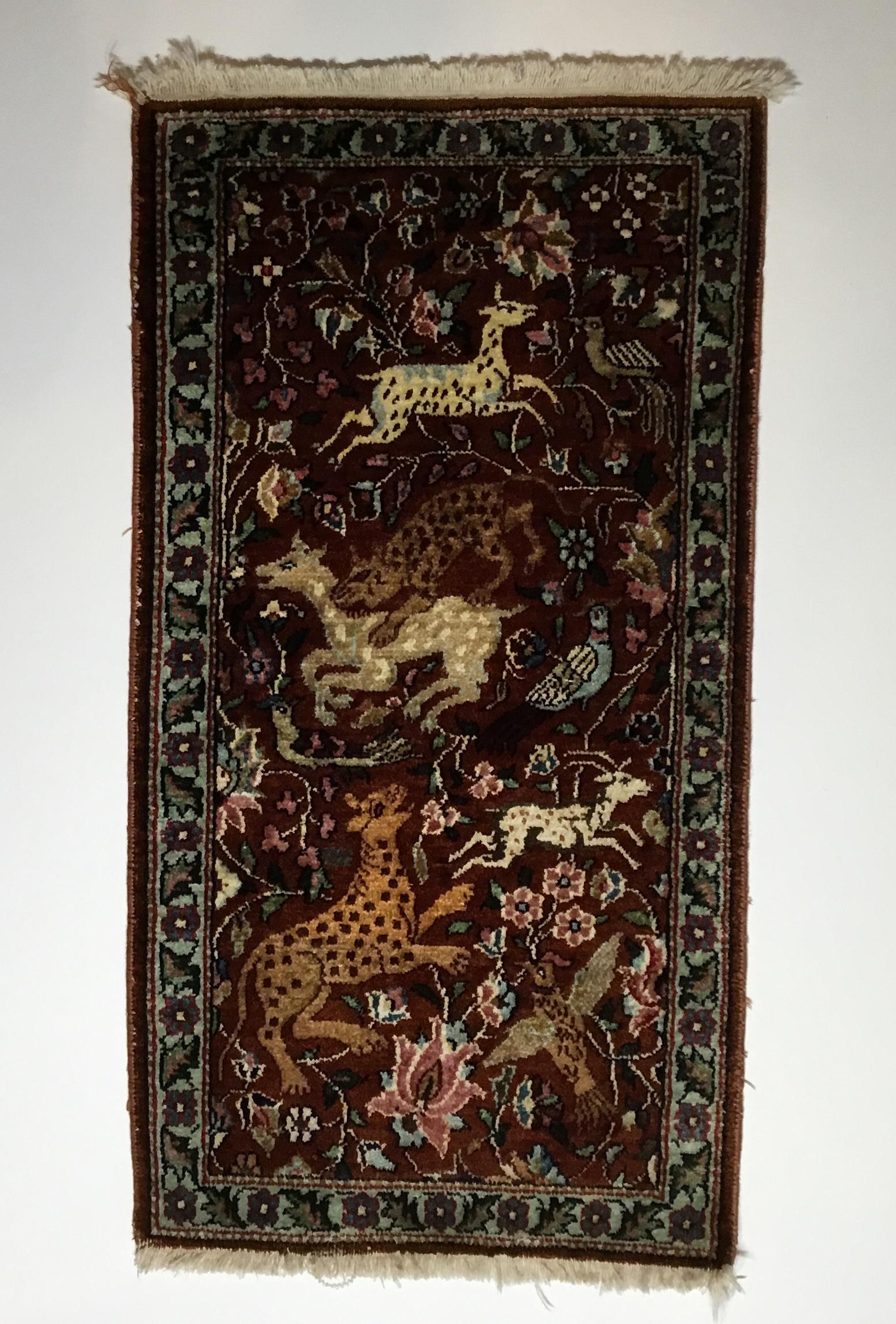 One of a King Small Vintage Kashmir Silk Hand Knotted Rug 8