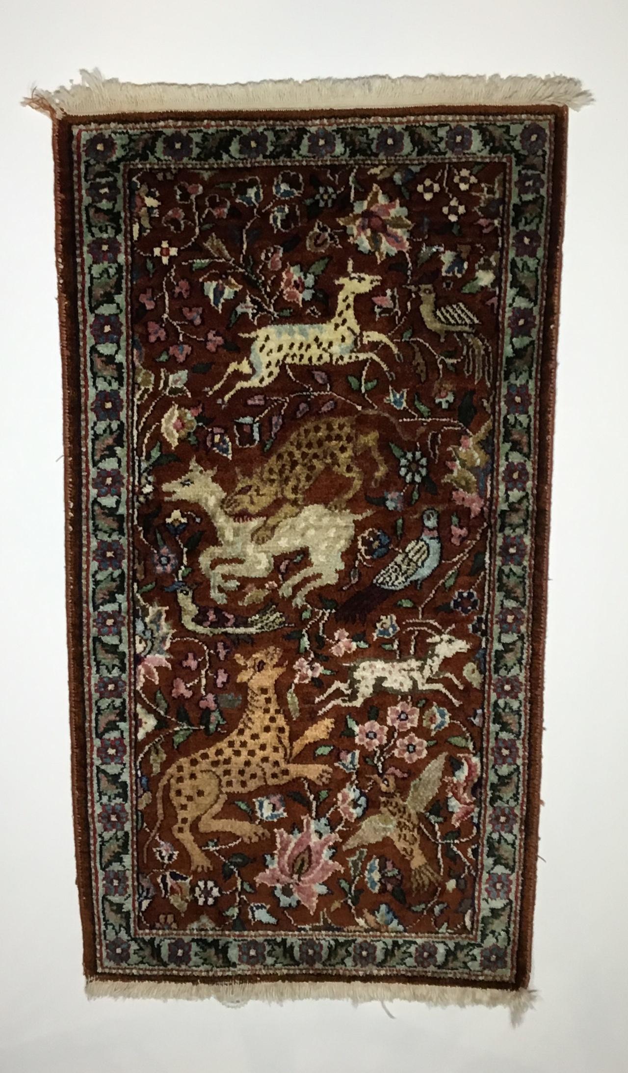 One of a King Small Vintage Kashmir Silk Hand Knotted Rug 10