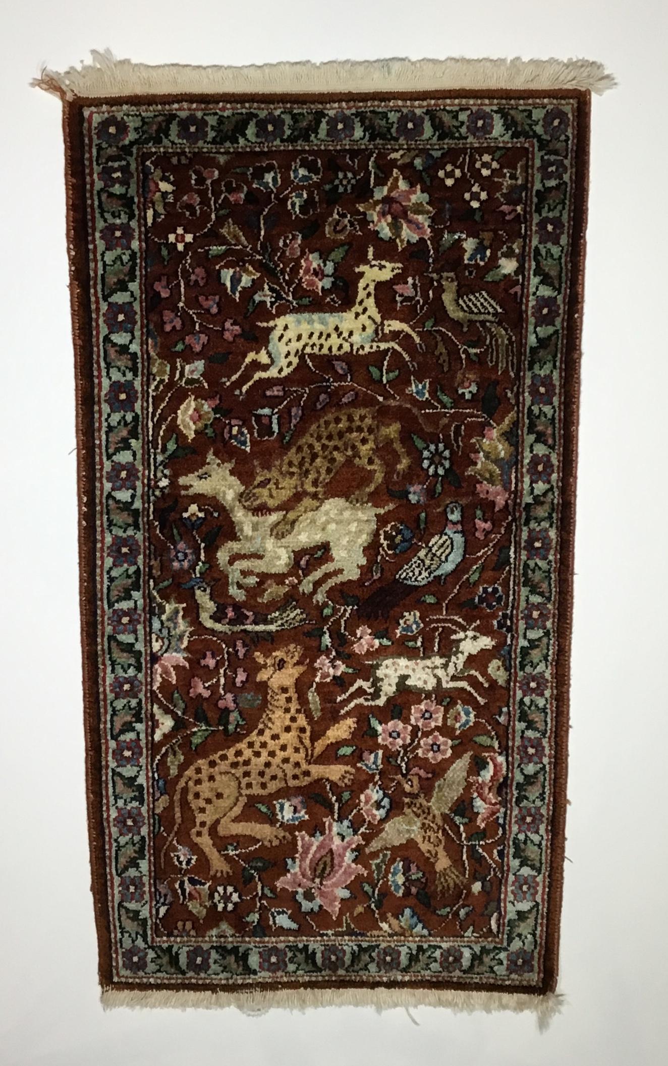 One of a King Small Vintage Kashmir Silk Hand Knotted Rug 11