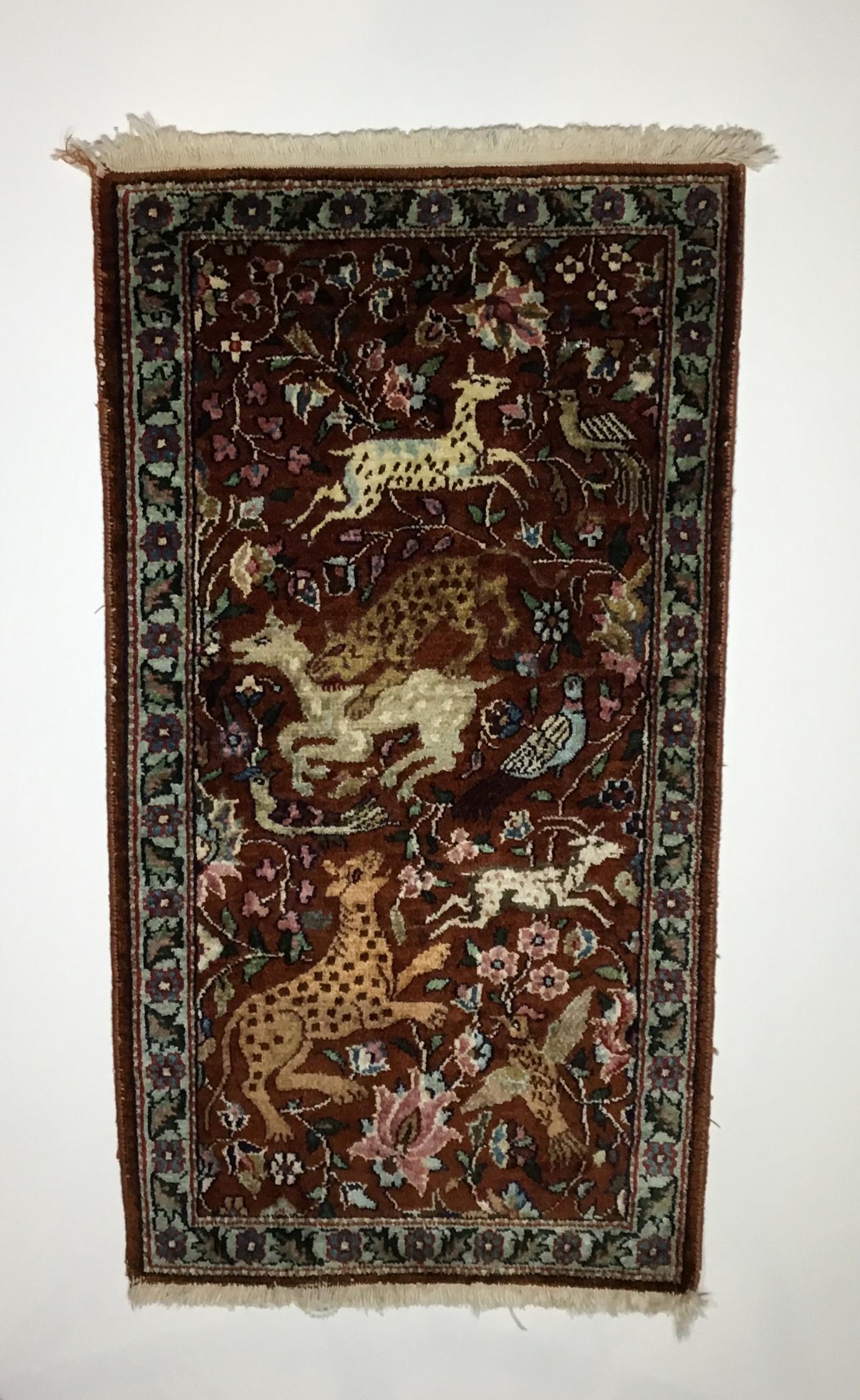 One of a King Small Vintage Kashmir Silk Hand Knotted Rug 12