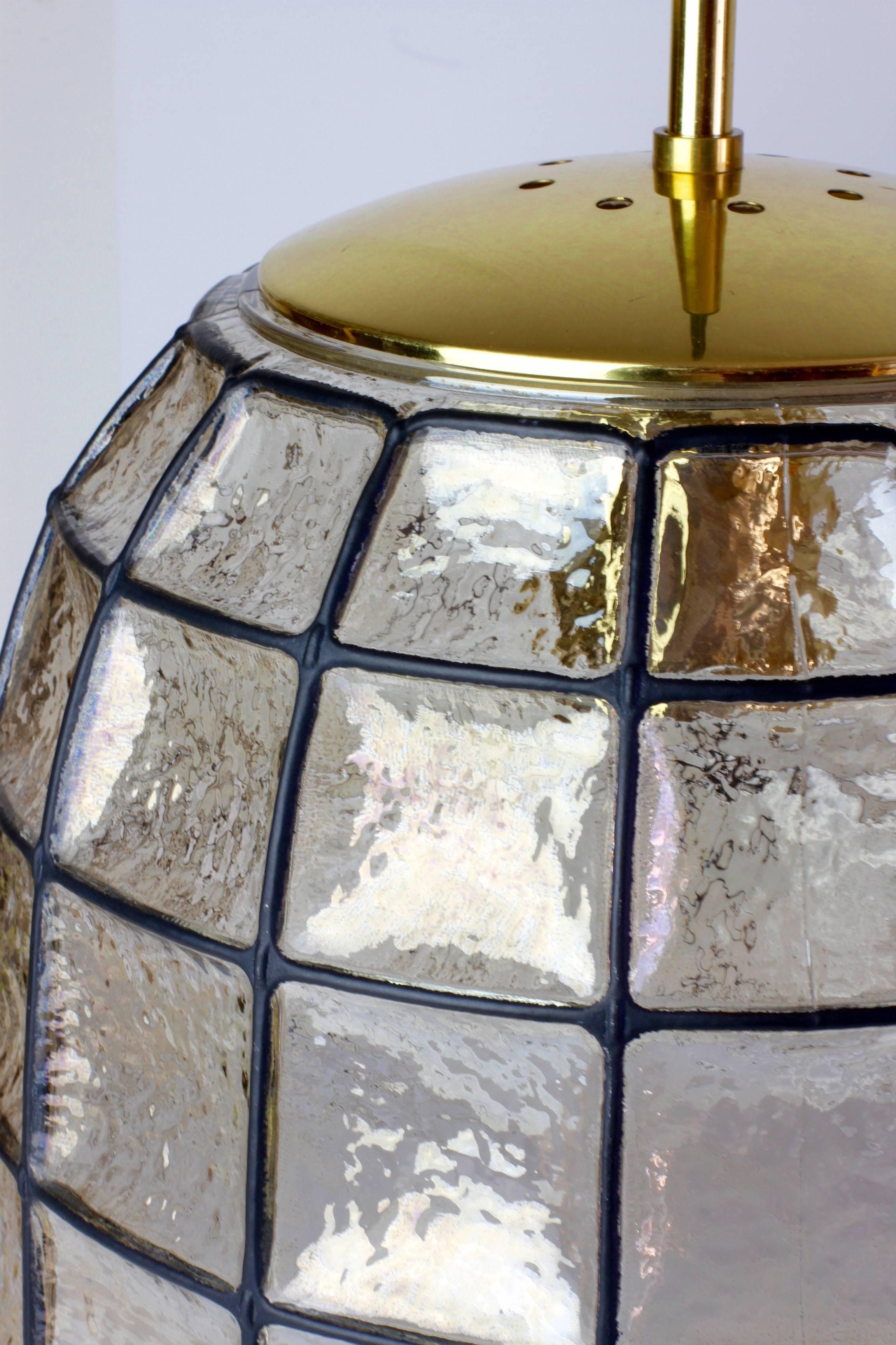 Mid-Century Modern One of a Pair 1960s Black Iron & Glass Honeycomb Bell Pendant Lights by Limburg