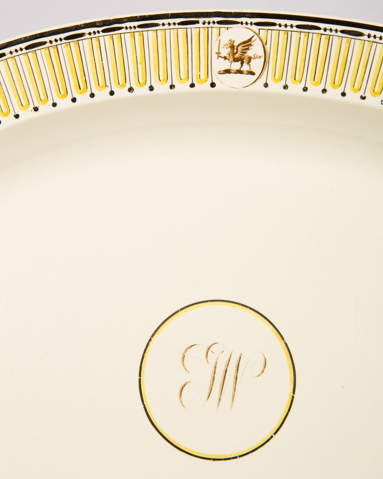 Painted Pair Antique Wedgwood Etruscan Creamware Platters Crest & Monogram circa 1790