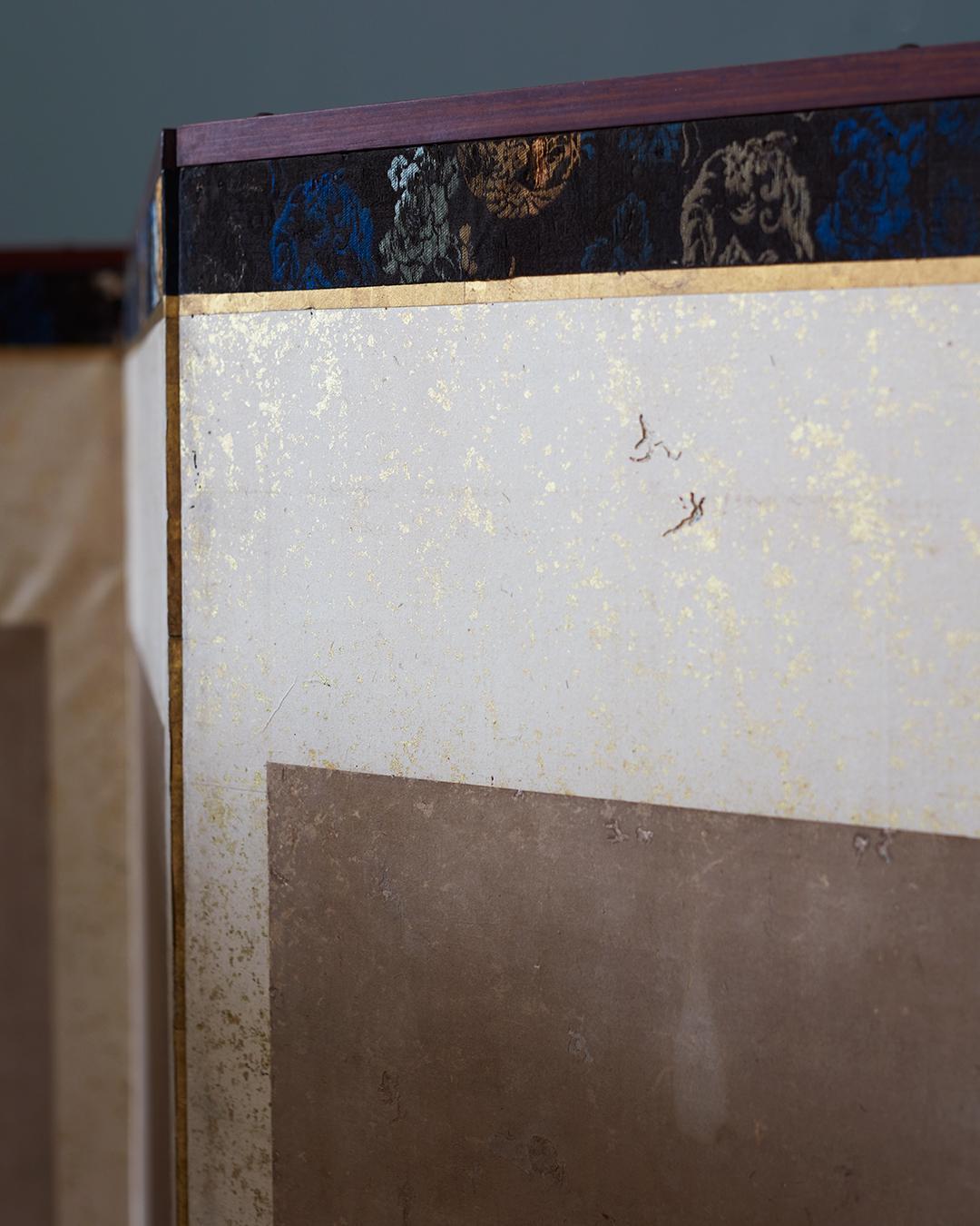 One of a Pair of 19th Century Six Panel Paper Screens, in manner of Soga Chokuan 1