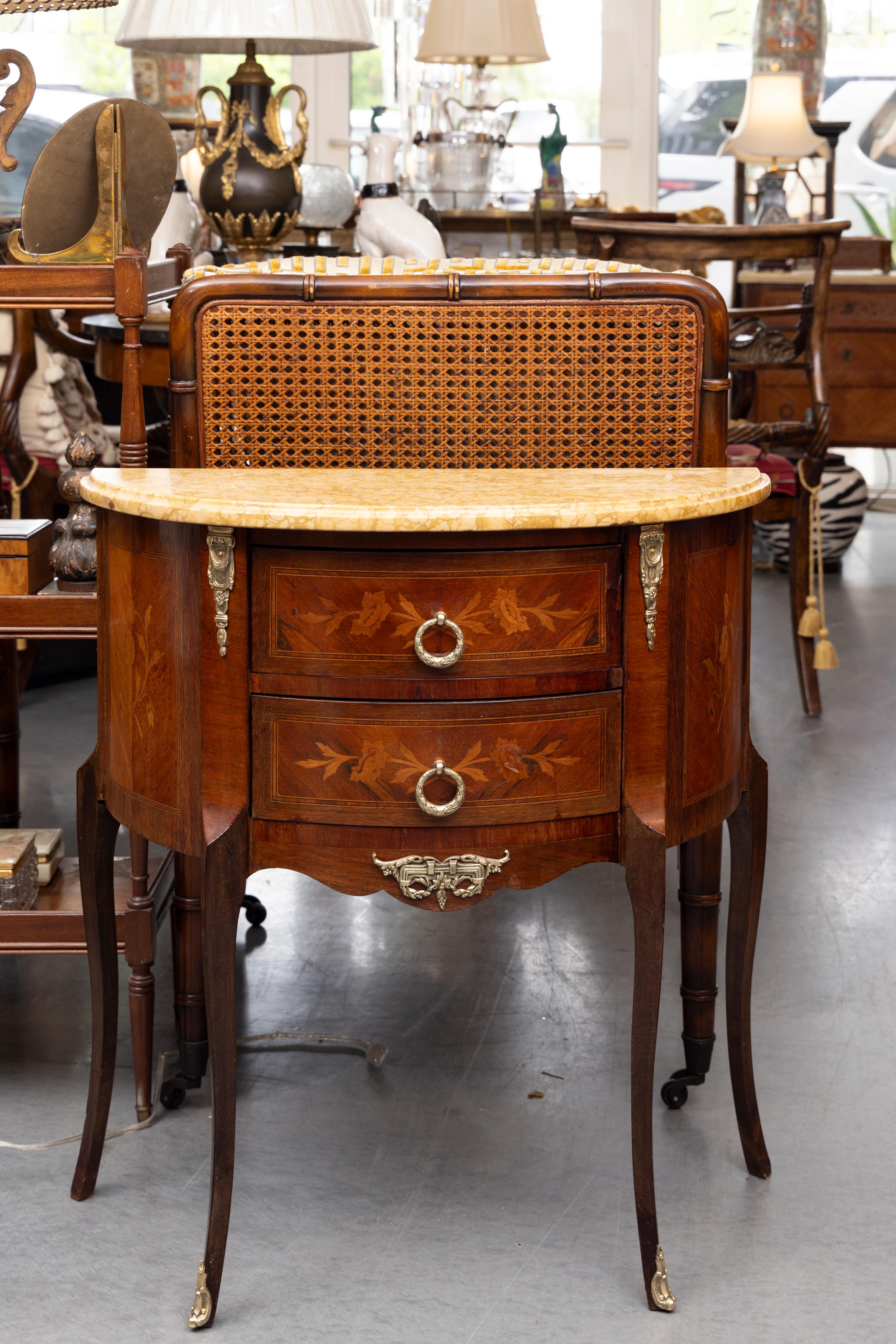 Diminutive Louis XV Style Demilune Commodes with Marble Tops, Pair Available For Sale 3